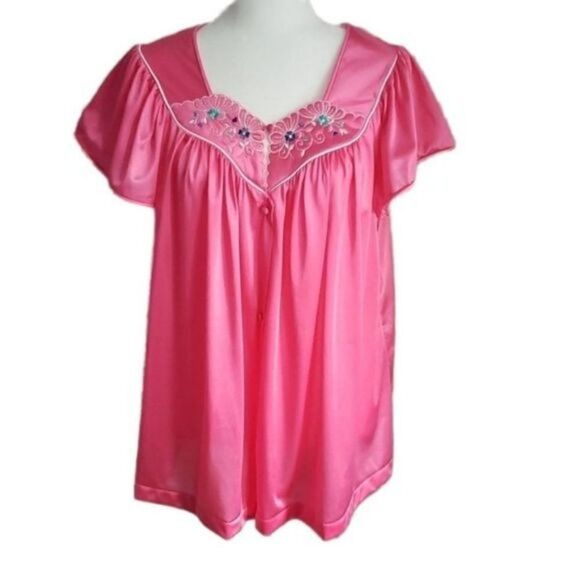 Vintage Vanity Fair Pink Floral Barbiecore Pajama Top medium - Picture 1 of 9